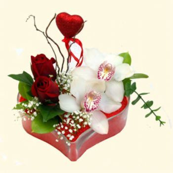  Batkent Ankara hediye sevgilime hediye iek  1 kandil orkide 5 adet kirmizi gl mika kalp
