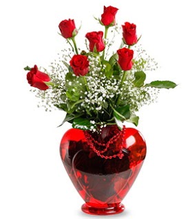 Kalp cam içinde 7 adet kırmızı gül  Batıkent Ankara çiçek siparişi sitesi  