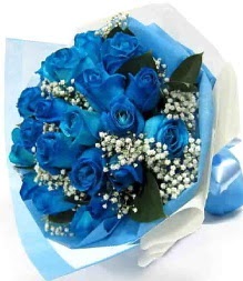 15 adet mavi gülden şahane eşsiz buket  Batıkent Ankara uluslararası çiçek gönderme 